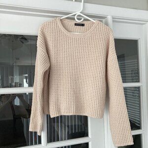 Moon & Madison Cream Chunky Waffle Knit Cropped Long Sleeve Sweater Medium